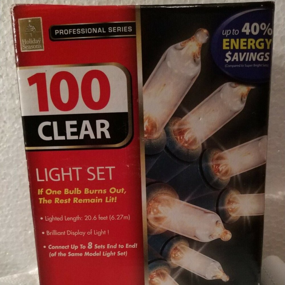 🎄Holiday Seasons 100 Clear Mini Lights Christmas 40% Energy Savings-Green Wire